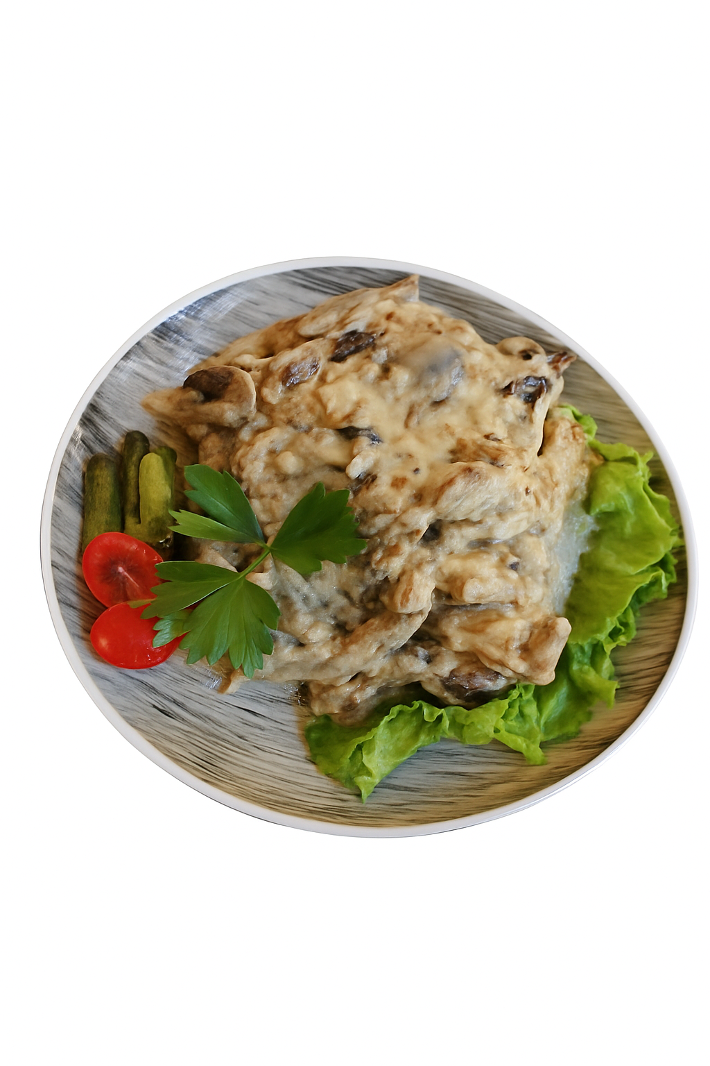 Телятина с грибами в сливочном соусе